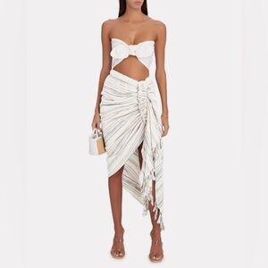 NWT Just Bee Queen Tulum Blue Medium Yellow Stripe Tassel Skirt size XS